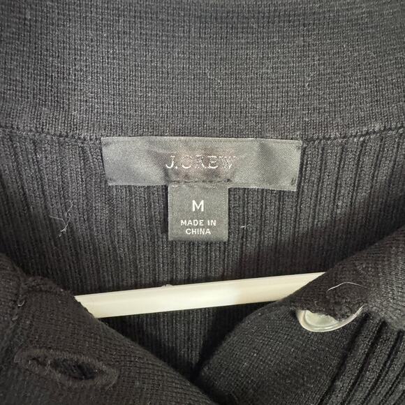 J.Crew Collared Silk-Blend Sweater WMNS M Black Knit Pullover Fitted Long Sleeve - Picture 3 of 7